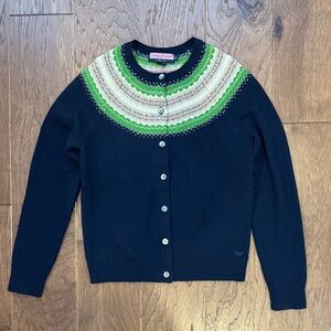 Vineyard Vines Fair Isle Navy lambswool Cardigan with patterned yoke